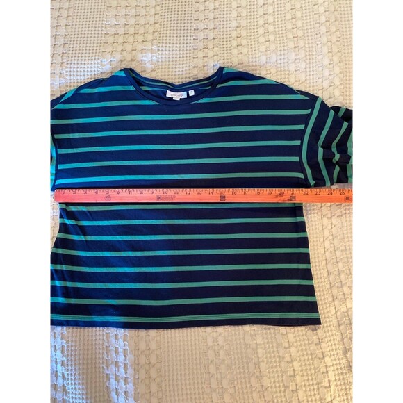 Chicos 100% Cotton Shirt Blouse Top Size 2 Navy & Green Stripes SOFT + Stretch - Picture 9 of 11